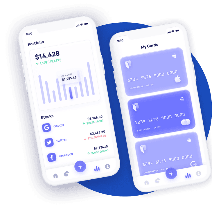 Mobile banking app interface with QR payment and transfers